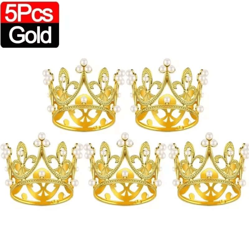 Mini Crown Cake Decoration Pearl Tiara Topper In Gold And Silver For Birthdays And Weddings 5
