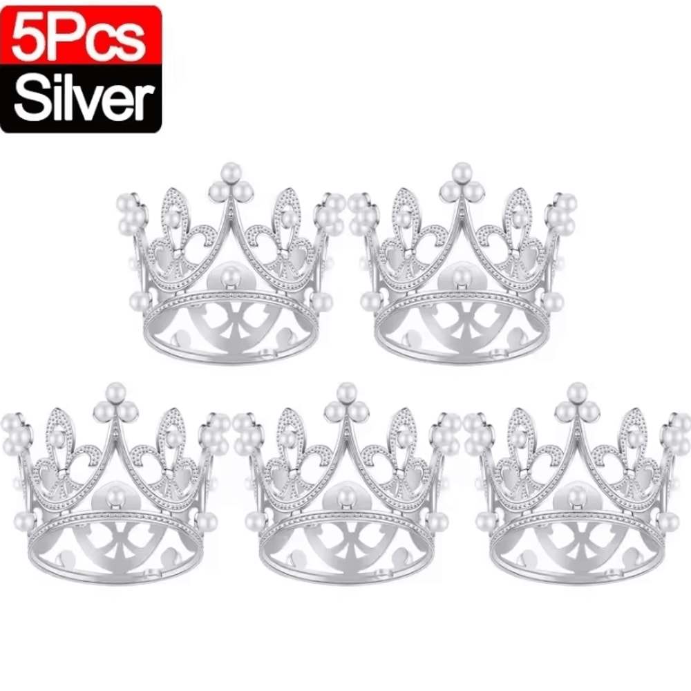 Mini Crown Cake Decoration Pearl Tiara Topper In Gold And Silver For Birthdays And Weddings 6