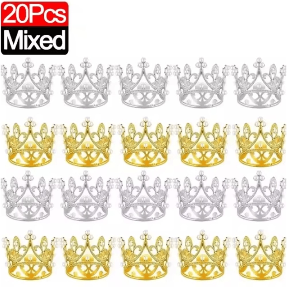 Mini Crown Cake Decoration Pearl Tiara Topper In Gold And Silver For Birthdays And Weddings 15