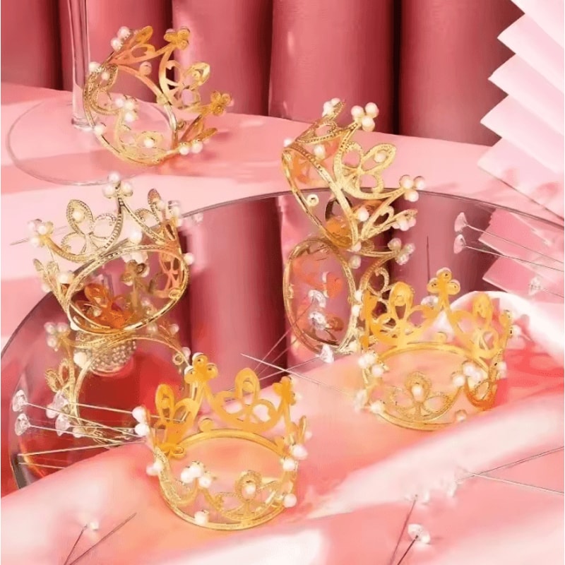 Mini Crown Cake Decoration Pearl Tiara Topper In Gold And Silver For Birthdays And Weddings 18