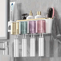 toothbrush holder with squeezer – perforation-free bathroom shelf and mouthwash cup organizer