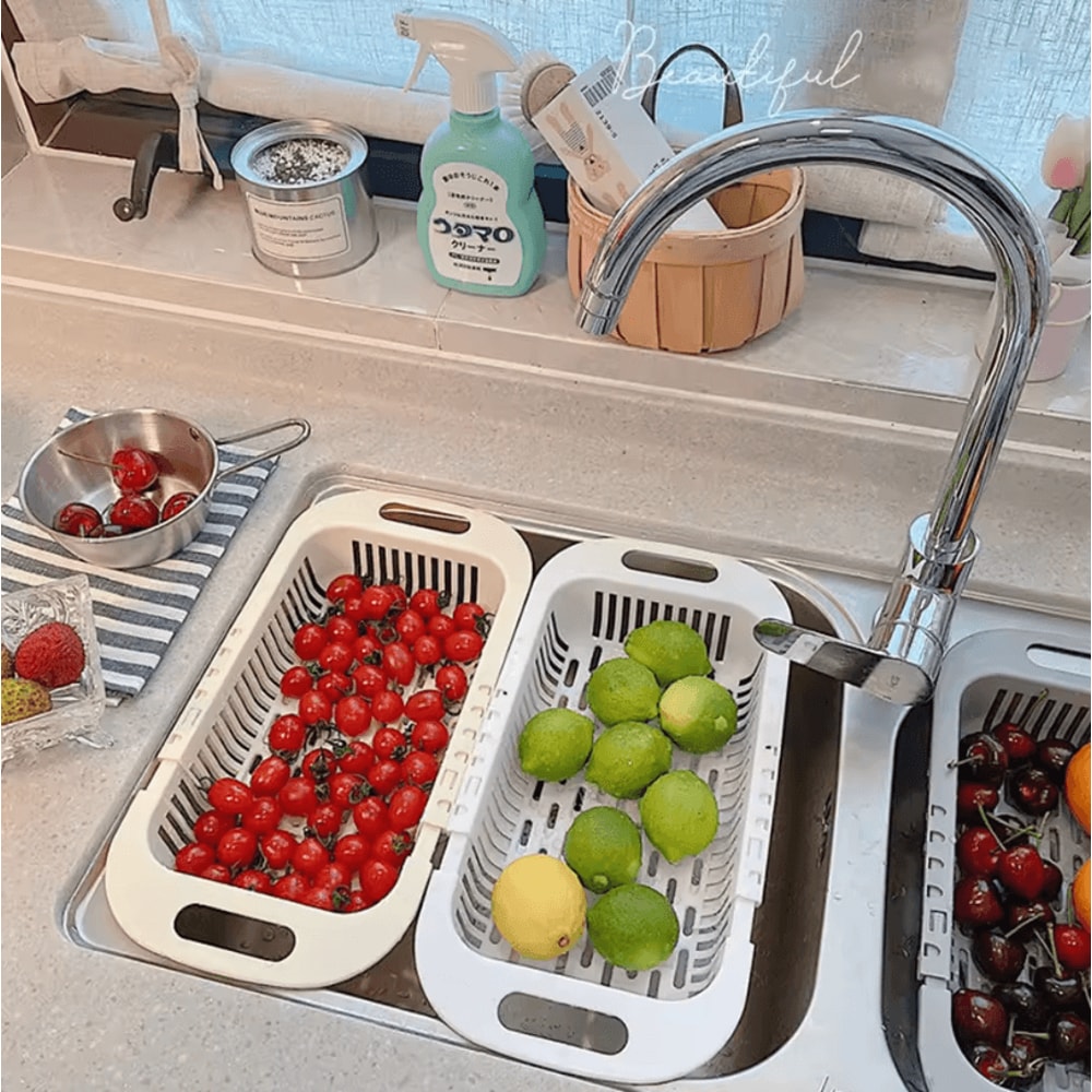 Retractable Sink Storage Rack Drain Basket Fruit Basin And Kitchen Organizer 0