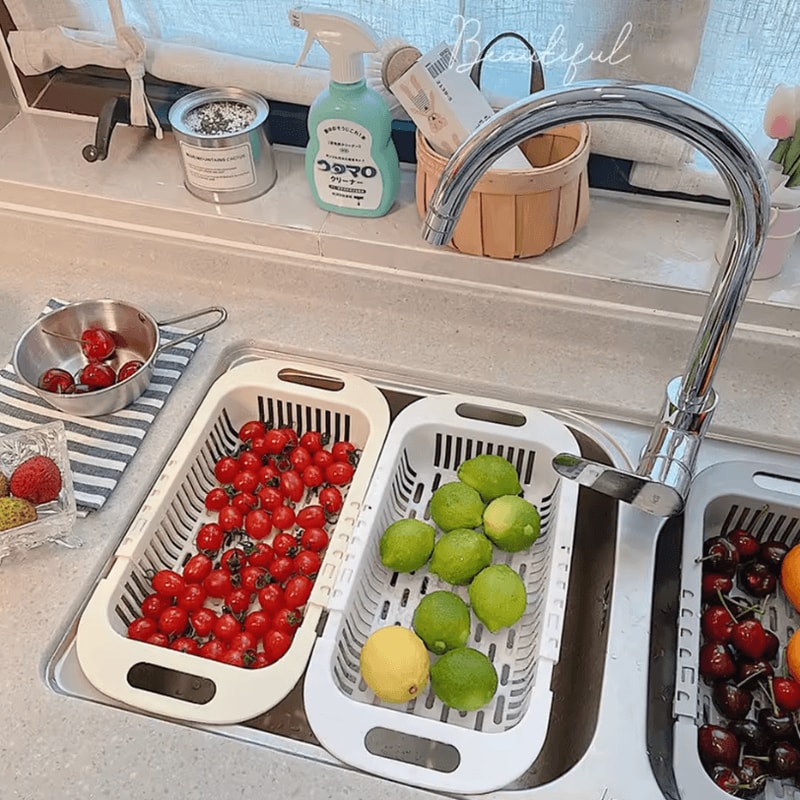 Retractable Sink Storage Rack Drain Basket Fruit Basin And Kitchen Organizer 0