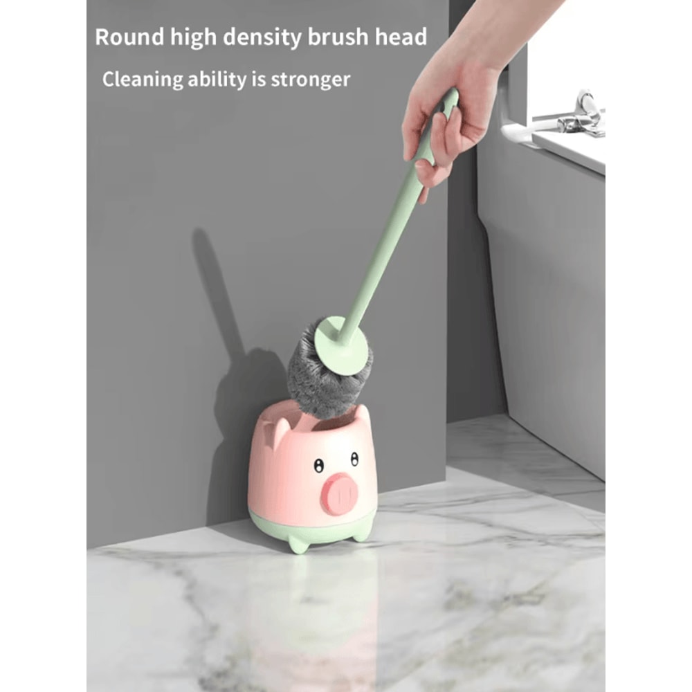 Cute Piglet Toilet Brush Set WallHanging NoDeadCorner Cleaning Magic 1
