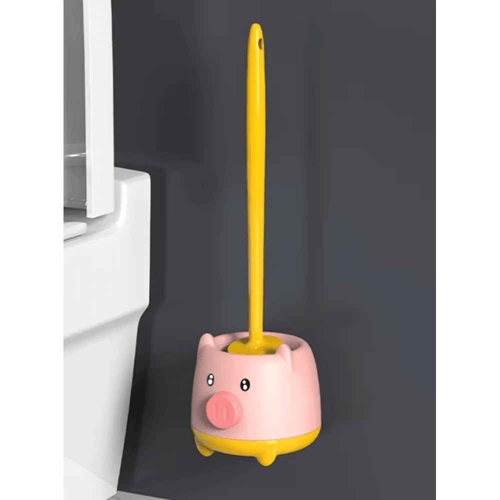 Cute Piglet Toilet Brush Set WallHanging NoDeadCorner Cleaning Magic 6