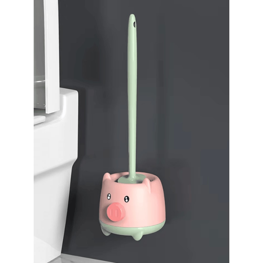 Cute Piglet Toilet Brush Set WallHanging NoDeadCorner Cleaning Magic 7