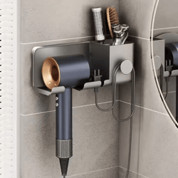 electric hair dryer storage rack – perforation-free bathroom wall-mounted organizer