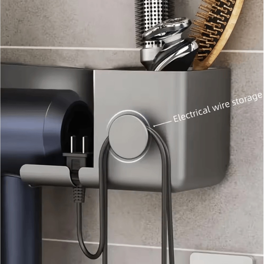 Electric Hair Dryer Storage Rack PerforationFree Bathroom WallMounted Organizer 2
