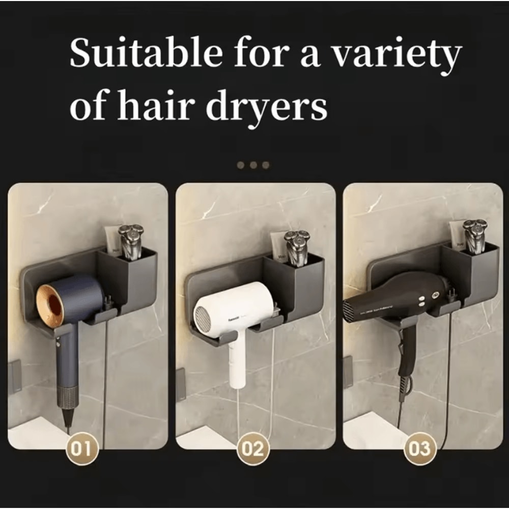 Electric Hair Dryer Storage Rack PerforationFree Bathroom WallMounted Organizer 3