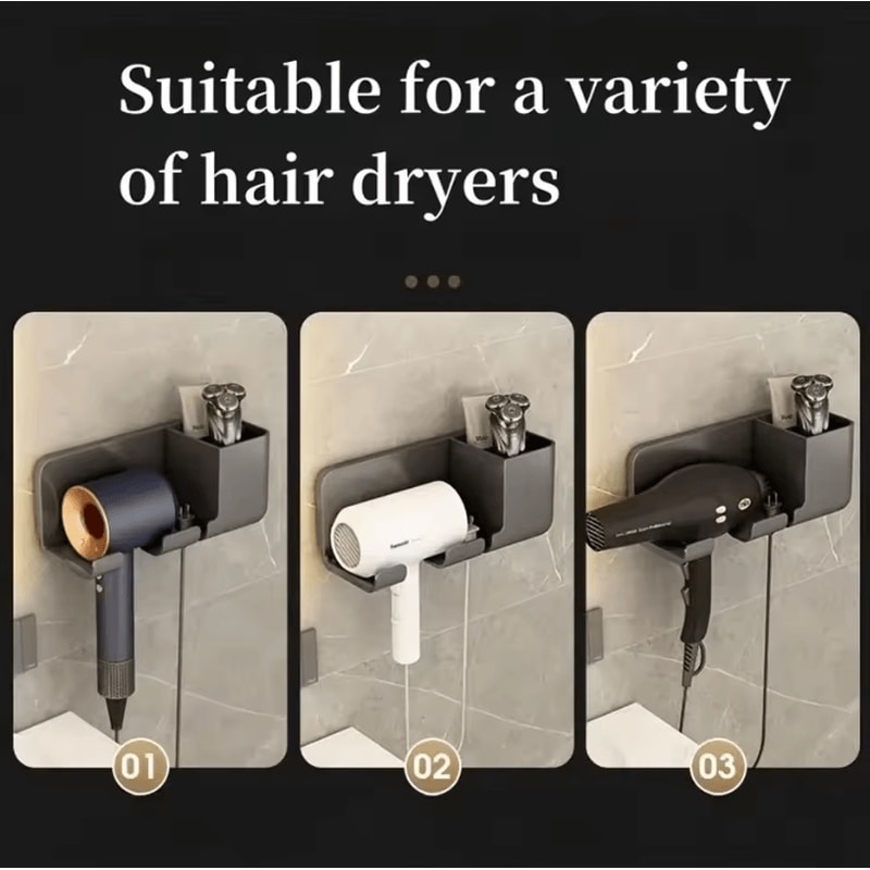 Electric Hair Dryer Storage Rack PerforationFree Bathroom WallMounted Organizer 3