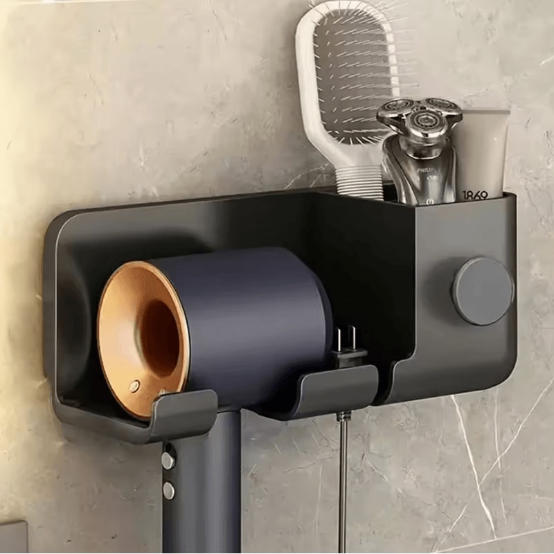 Electric Hair Dryer Storage Rack PerforationFree Bathroom WallMounted Organizer 5
