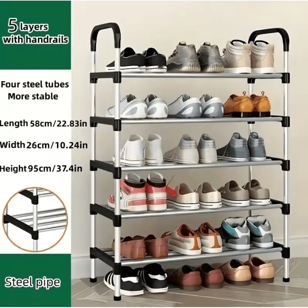 MultiLayer Dustproof Shoe Rack Black Home Shoe Cabinet Storage With Double Shelves 7
