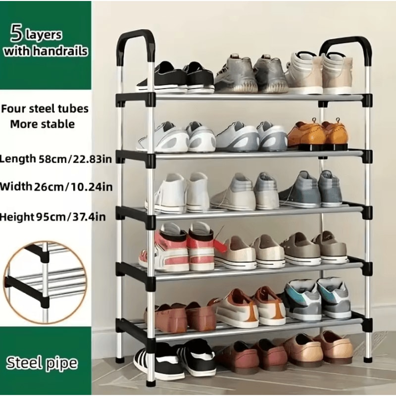 MultiLayer Dustproof Shoe Rack Black Home Shoe Cabinet Storage With Double Shelves 7