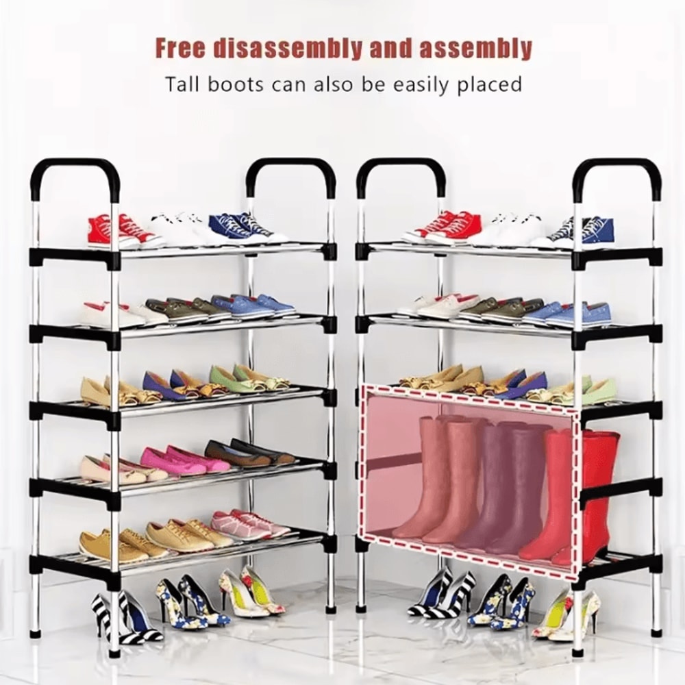 MultiLayer Dustproof Shoe Rack Black Home Shoe Cabinet Storage With Double Shelves 1