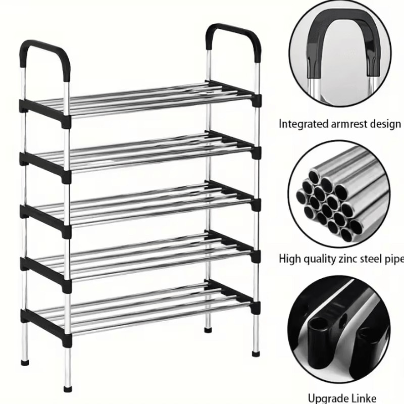 MultiLayer Dustproof Shoe Rack Black Home Shoe Cabinet Storage With Double Shelves 4