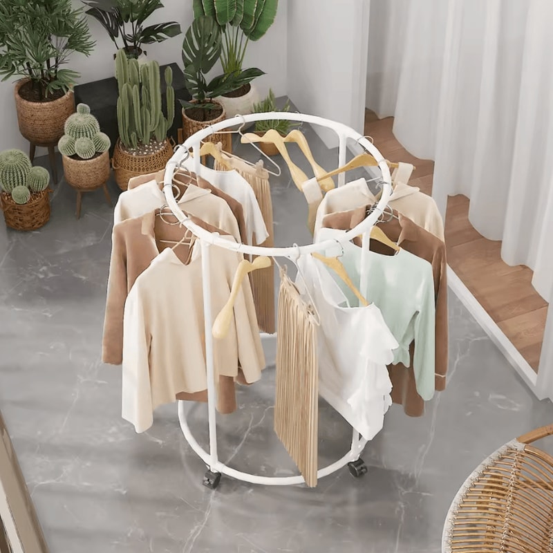 Round Drying Rack Iron Rotatable Bed Linen And Clothes Hanger Stand 1