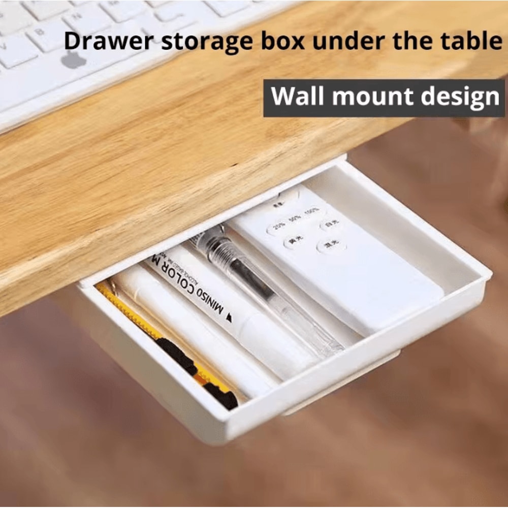 SelfAdhesive UnderDrawer Storage Box White Hidden Drawer Organizer 0