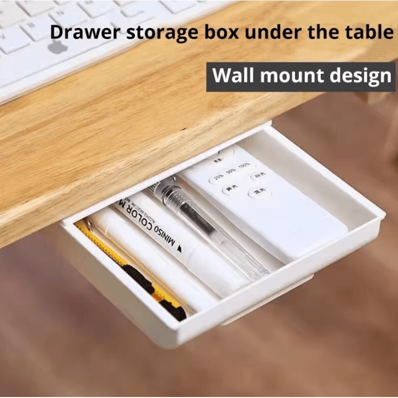 SelfAdhesive UnderDrawer Storage Box White Hidden Drawer Organizer 0