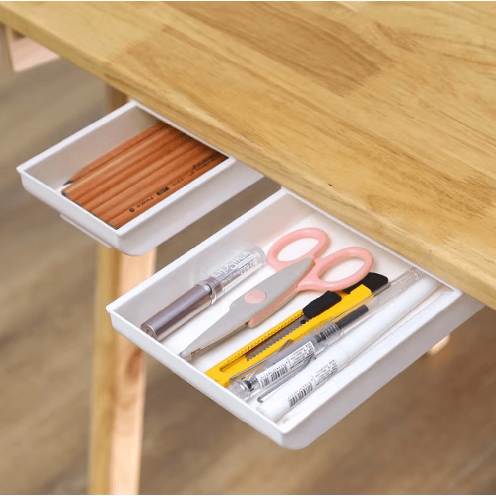 SelfAdhesive UnderDrawer Storage Box White Hidden Drawer Organizer 2