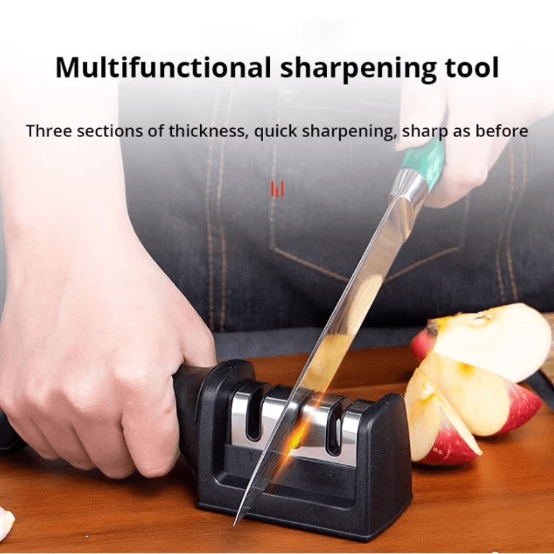 3Stage Black Handheld Knife Sharpener MultiFunctional Kitchen Blade Sharpening Tool 3