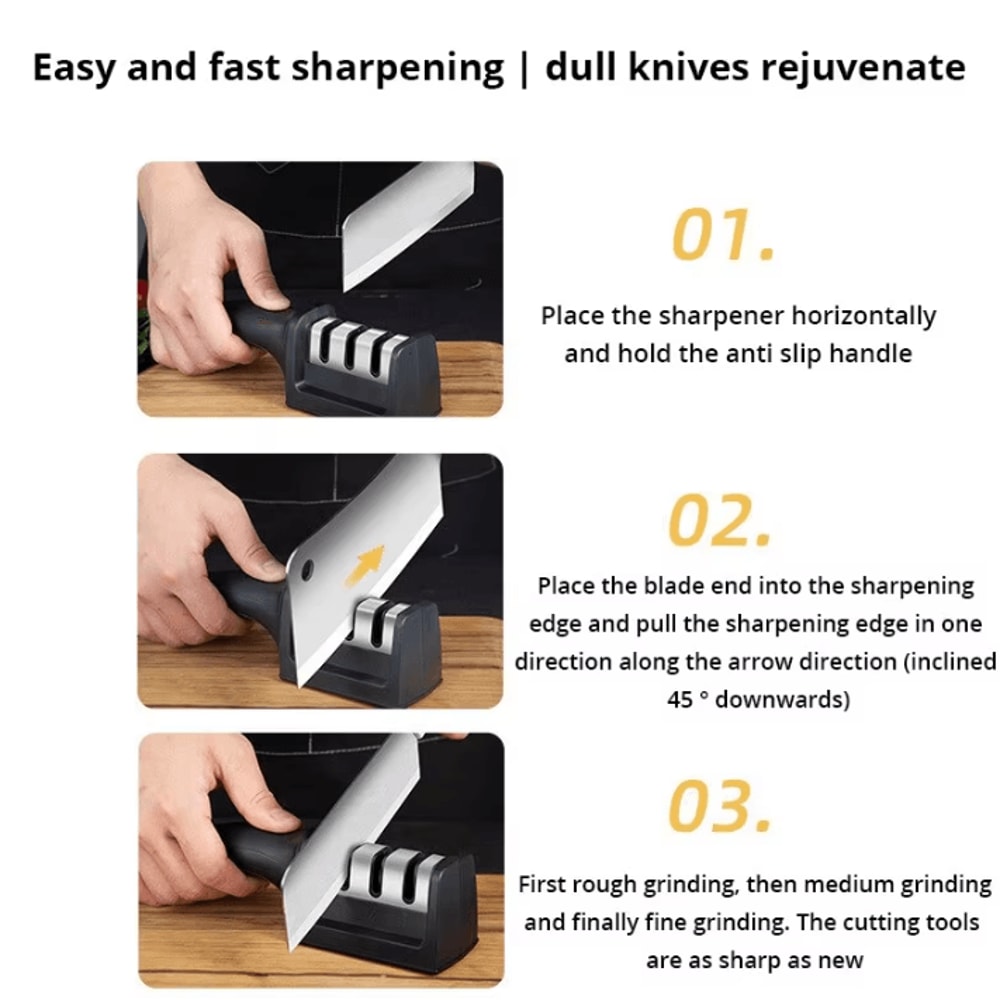 3Stage Black Handheld Knife Sharpener MultiFunctional Kitchen Blade Sharpening Tool 4