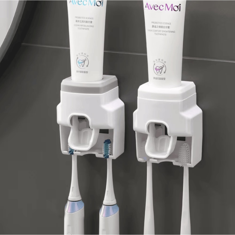 Automatic Toothpaste Dispenser With Toothbrush Holder WallMounted Bathroom Organizer 0