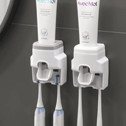 automatic toothpaste dispenser with toothbrush holder – wall-mounted bathroom organizer
