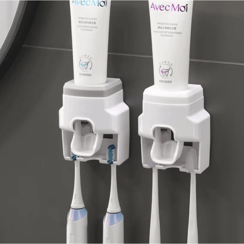 Automatic Toothpaste Dispenser With Toothbrush Holder WallMounted Bathroom Organizer 0