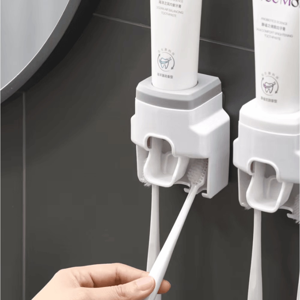 Automatic Toothpaste Dispenser With Toothbrush Holder WallMounted Bathroom Organizer 4