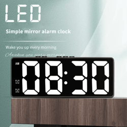 led digital mirror table clock – alarm & time display electronic desktop clock