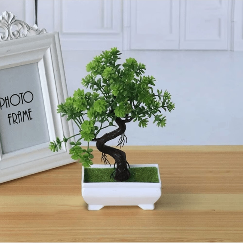 Plastic Mini Potted Plant Decor Faux Bonsai Tabletop Ornament 0
