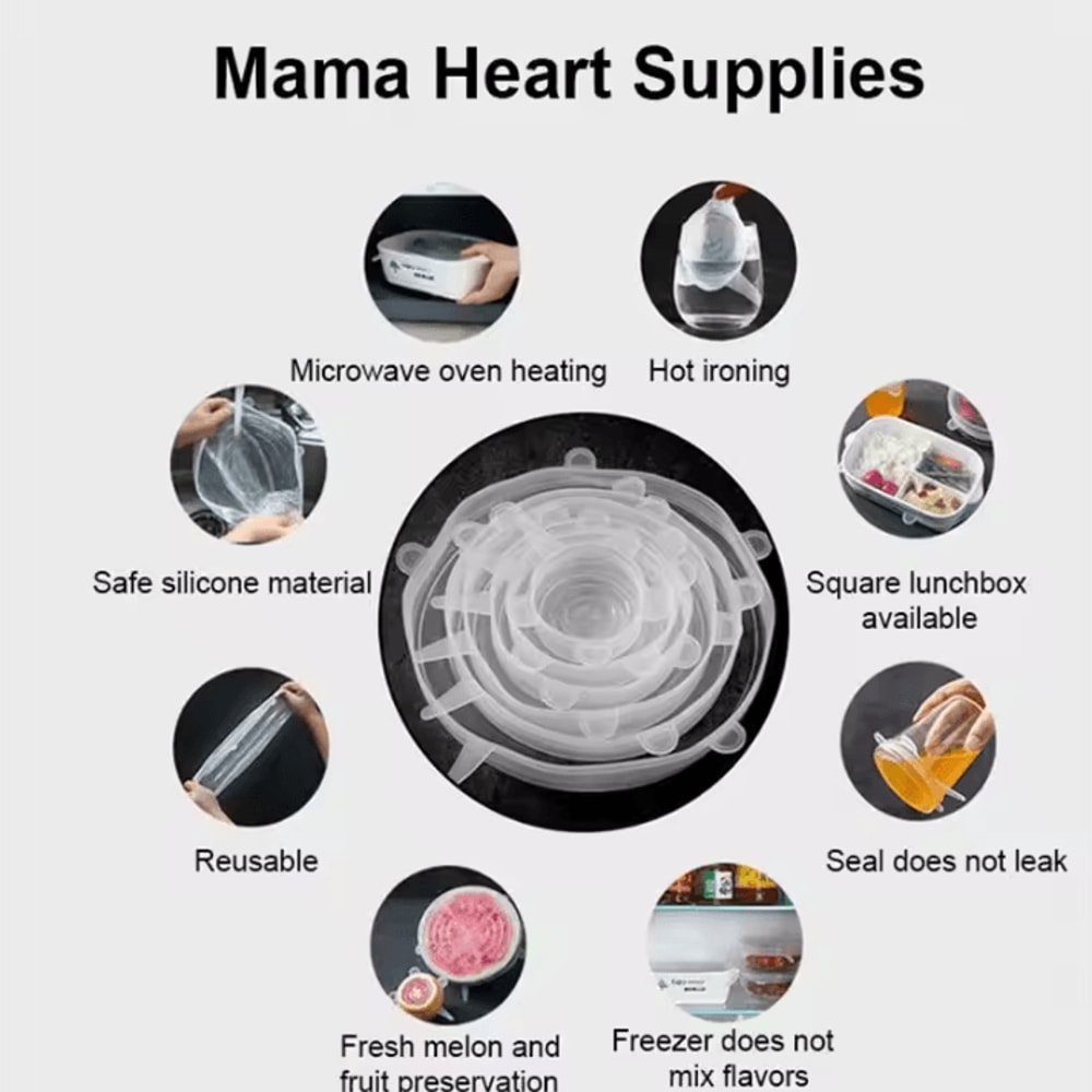 6Piece Silicone FreshKeeping Bowl Cover Set Stretch Sealed Food Storage Lids 2