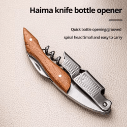 stainless steel wine corkscrew with wood handle – professional portable bottle opener