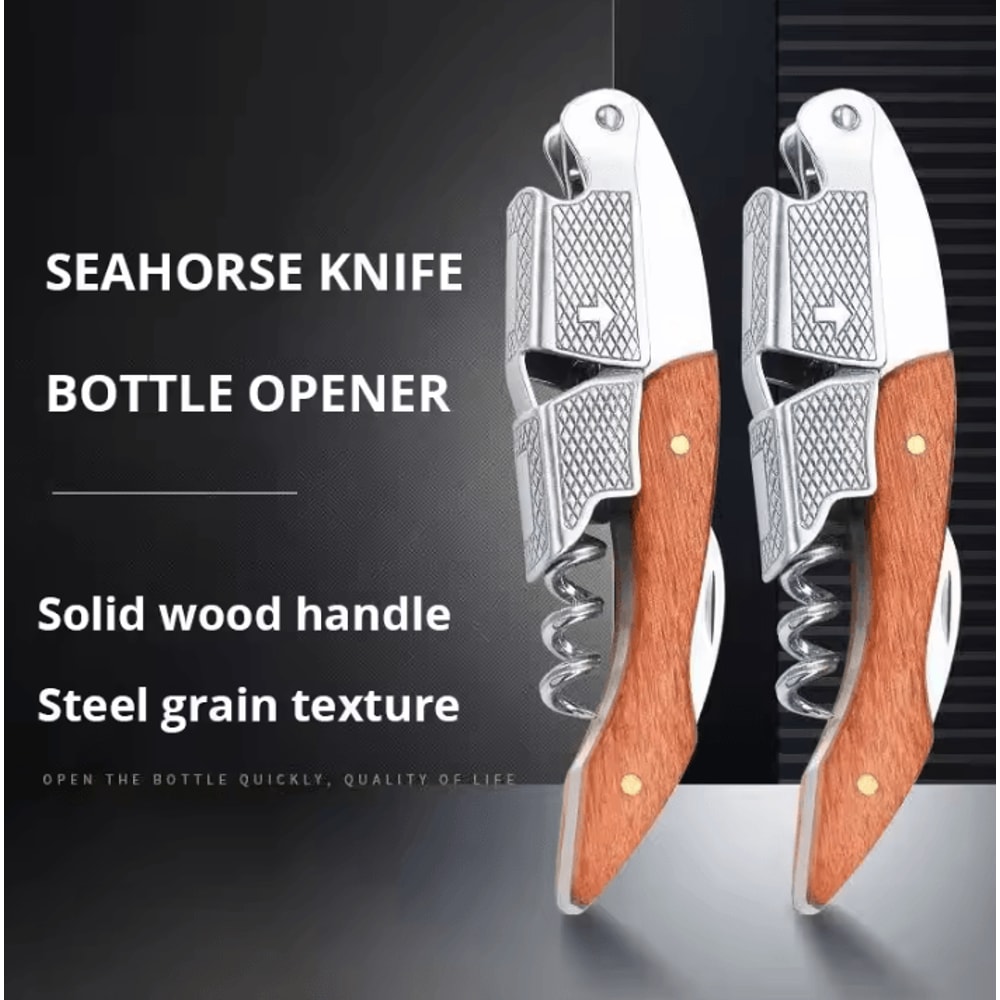 Stainless Steel Wine Corkscrew With Wood Handle Professional Portable Bottle Opener 1