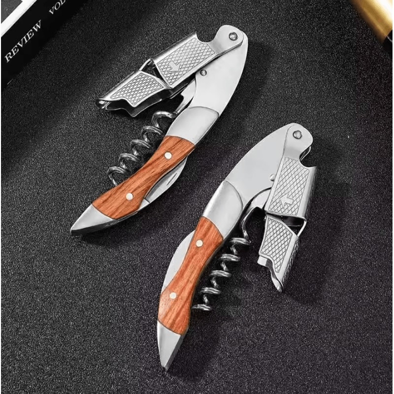 Stainless Steel Wine Corkscrew With Wood Handle Professional Portable Bottle Opener 2