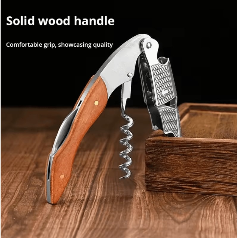 Stainless Steel Wine Corkscrew With Wood Handle Professional Portable Bottle Opener 3