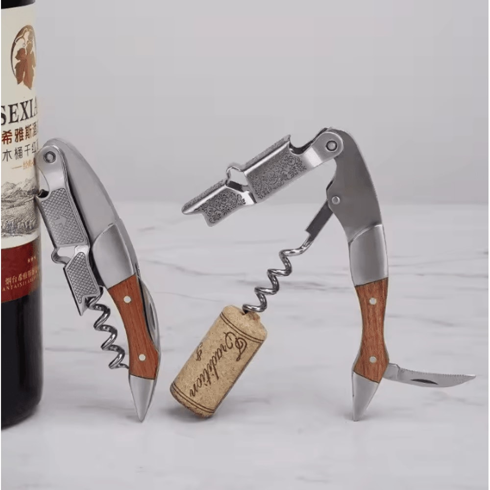 Stainless Steel Wine Corkscrew With Wood Handle Professional Portable Bottle Opener 4