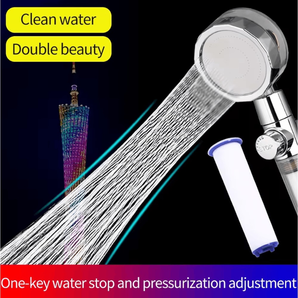 New Propeller Driven Shower Head Cotton Filter Turbocharged High Pressure Handheld Shower Nozzle 1