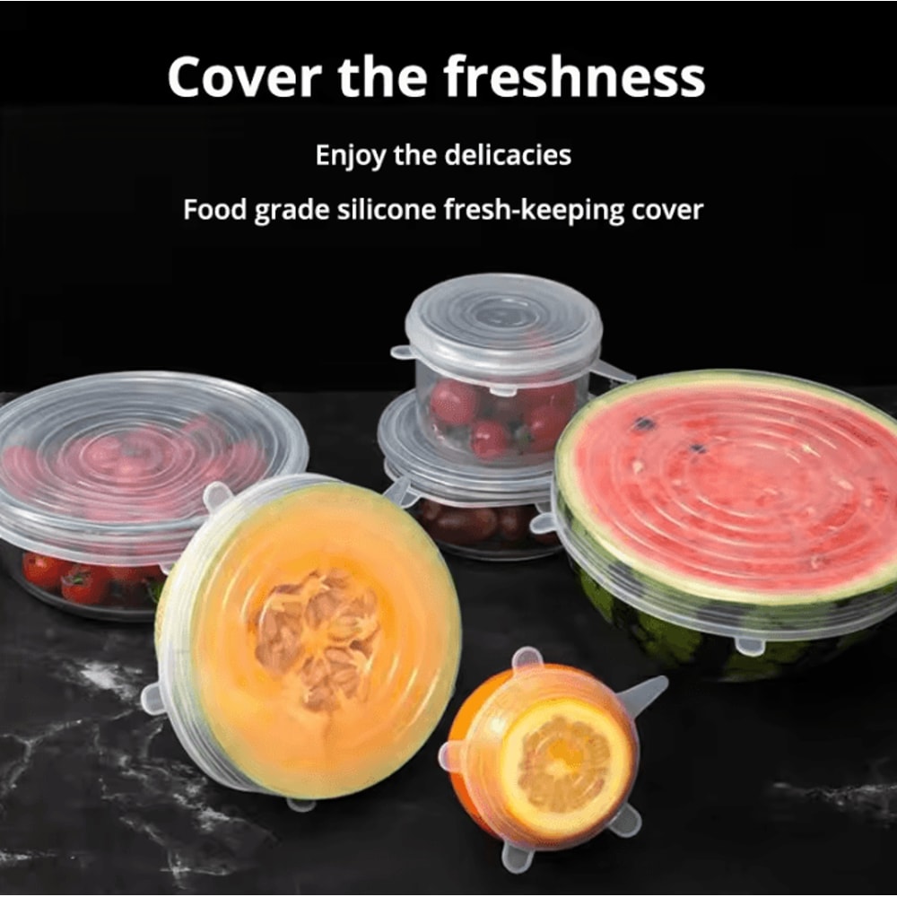 6Piece Transparent Silicone Kitchen Utensils FreshKeeping Stretch Universal Bowl Covers 0