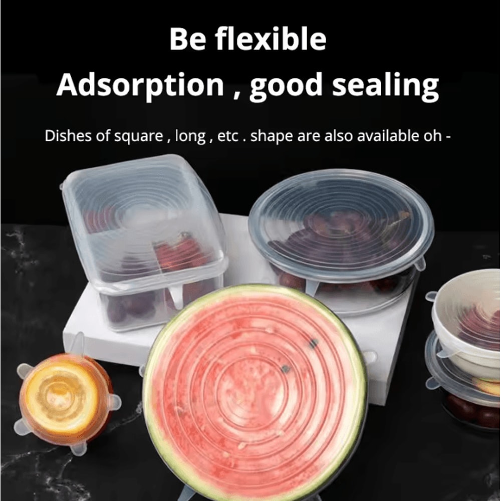 6Piece Transparent Silicone Kitchen Utensils FreshKeeping Stretch Universal Bowl Covers 1