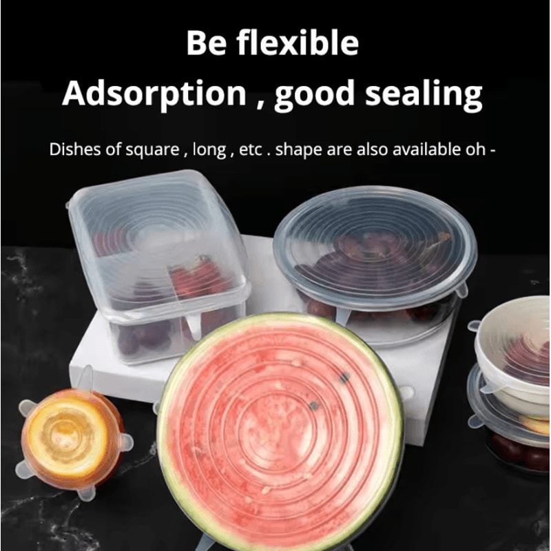 6Piece Transparent Silicone Kitchen Utensils FreshKeeping Stretch Universal Bowl Covers 1