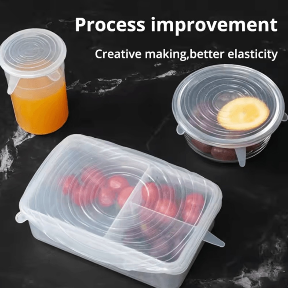 6Piece Transparent Silicone Kitchen Utensils FreshKeeping Stretch Universal Bowl Covers 2