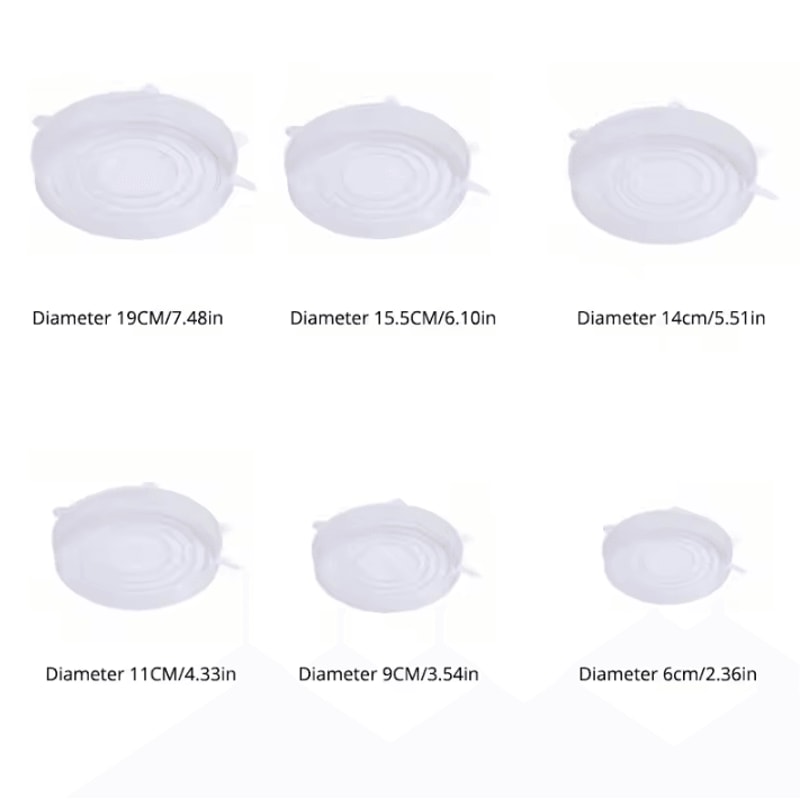 6Piece Transparent Silicone Kitchen Utensils FreshKeeping Stretch Universal Bowl Covers 5