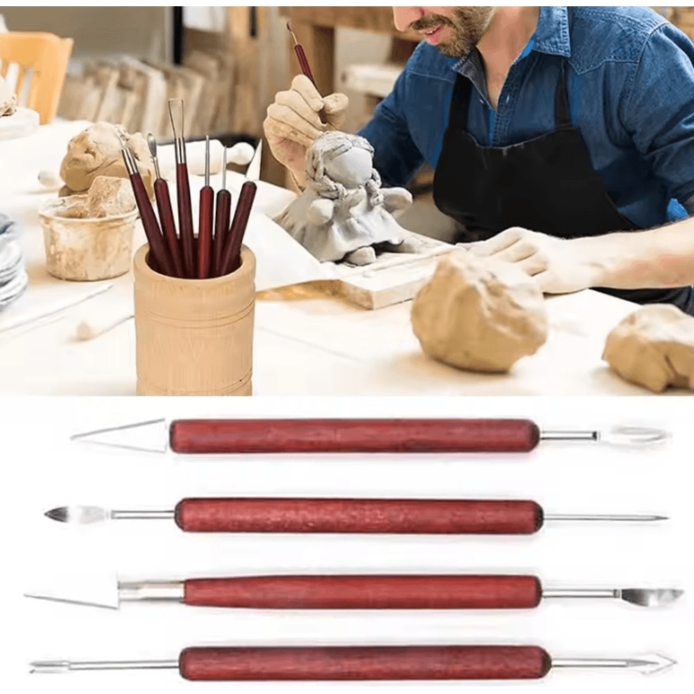 6Piece Wood Handle Pottery Clay Tools Set Sculpting Carving Smoothing Ceramic Kit 3
