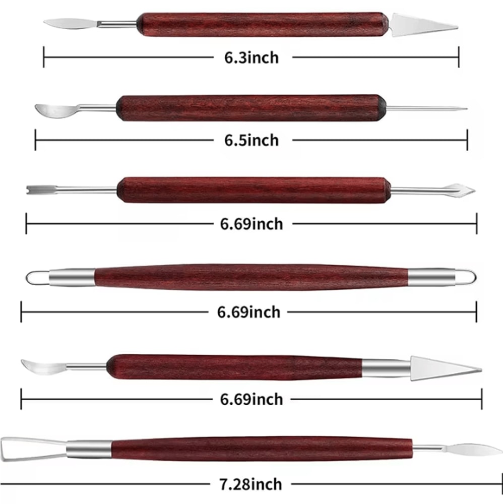 6Piece Wood Handle Pottery Clay Tools Set Sculpting Carving Smoothing Ceramic Kit 5