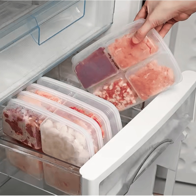 Transparent Large Capacity Refrigerator Storage Box 4Grid Frozen Meat Food Organizer 0