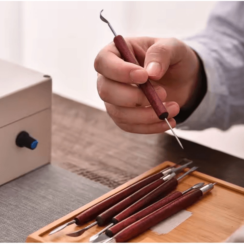 6Piece DoubleEnded Pottery Tools Set For Clay Sculpting Carving Repair With Red Wood Handles And W 1