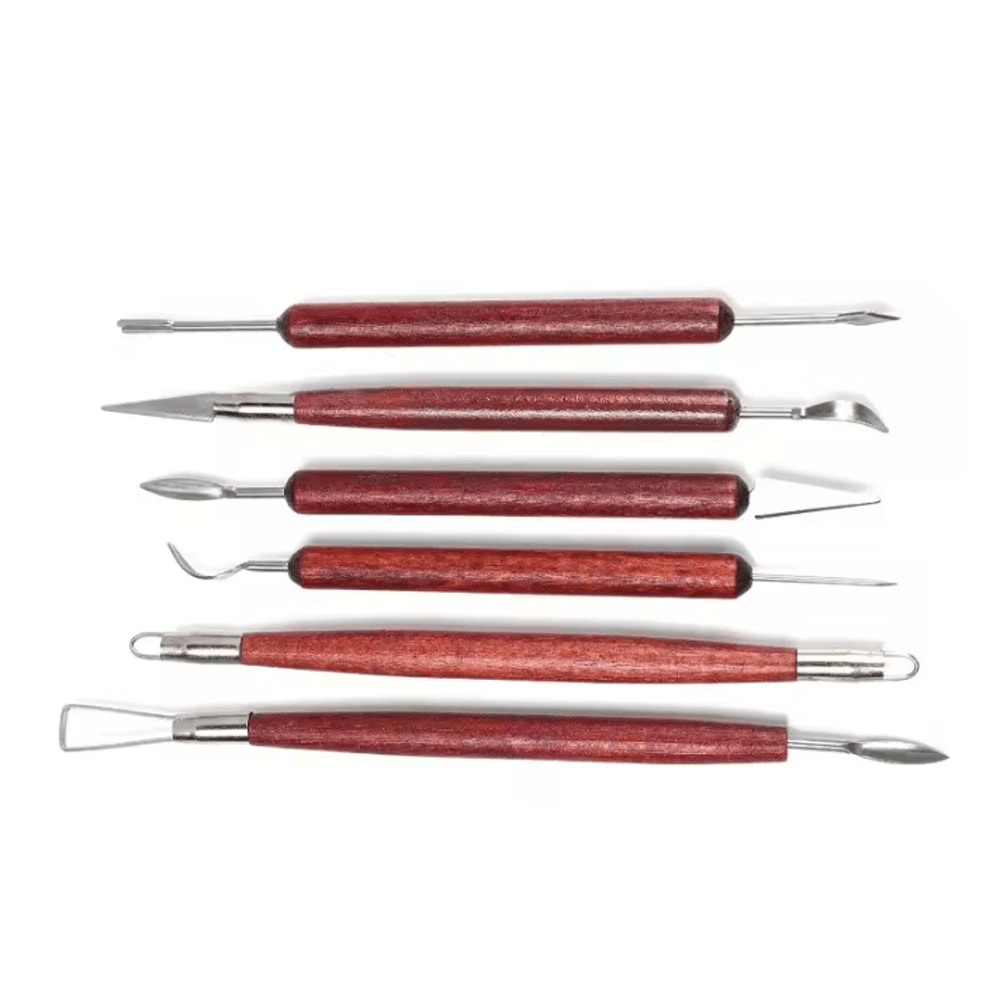 6Piece DoubleEnded Pottery Tools Set For Clay Sculpting Carving Repair With Red Wood Handles And W 5
