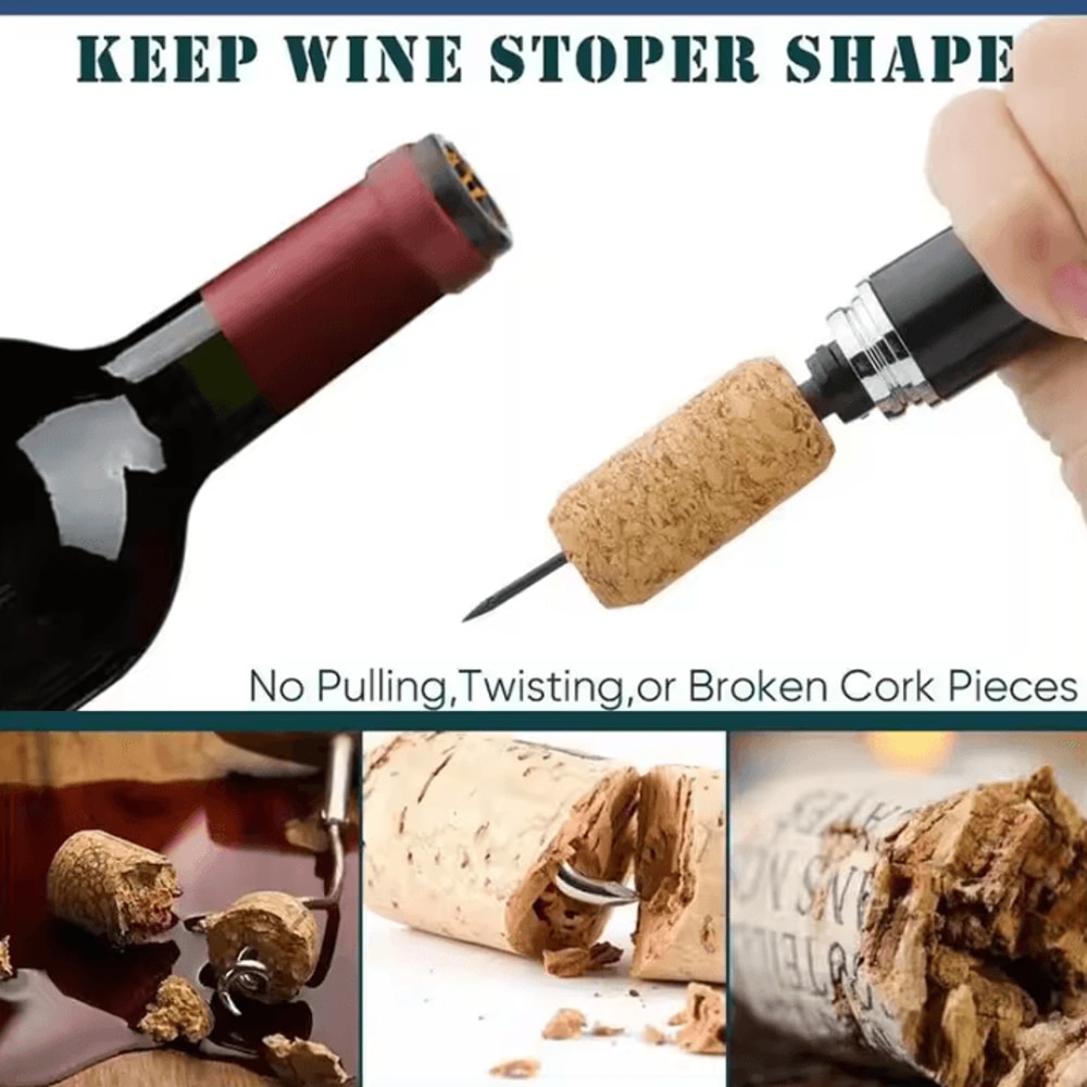 Black Stainless Steel Air Pressure Corkscrew Portable Wine Bottle Opener Cork Remover Air Pump To 2