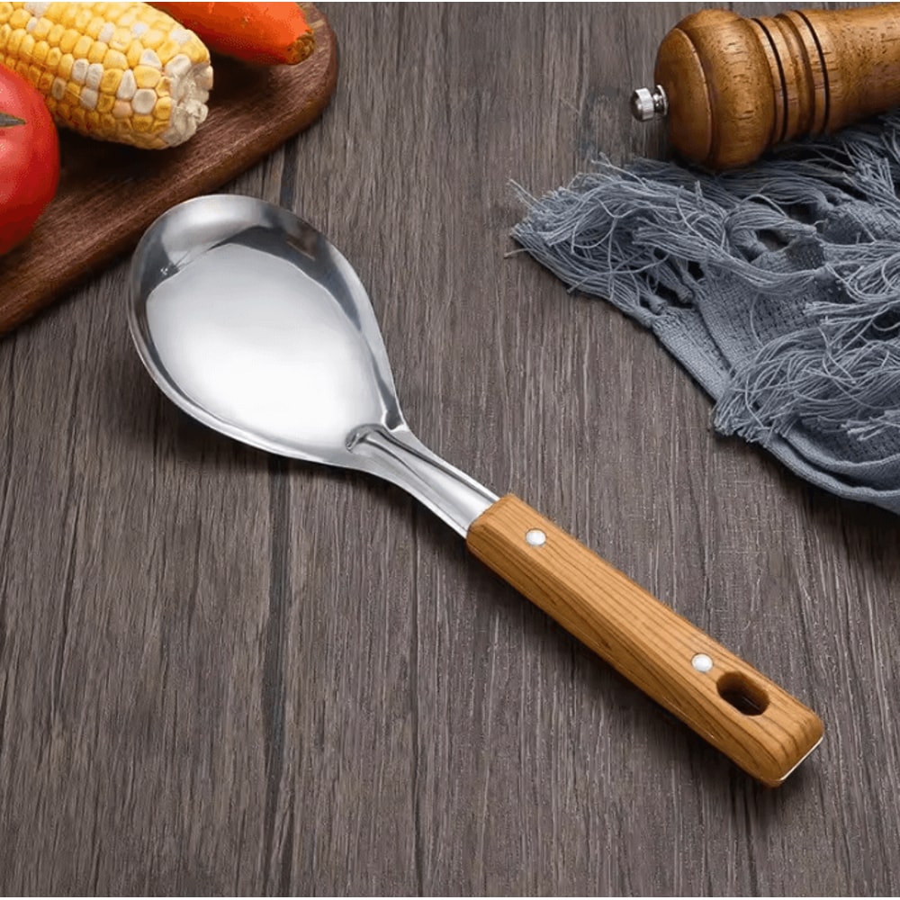Stainless Steel Kitchen Tools Set With Wood Grain Handle Spatula Spoon Leaky Shovel Cooking Utens 10